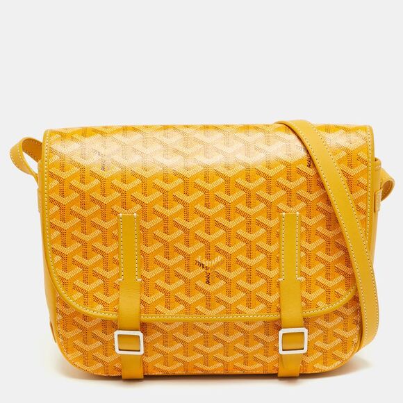 Goyard Handbags - Goyard Belvedere Mm Yellow Goyardine Coated Canvas And Leather Saddle Bag